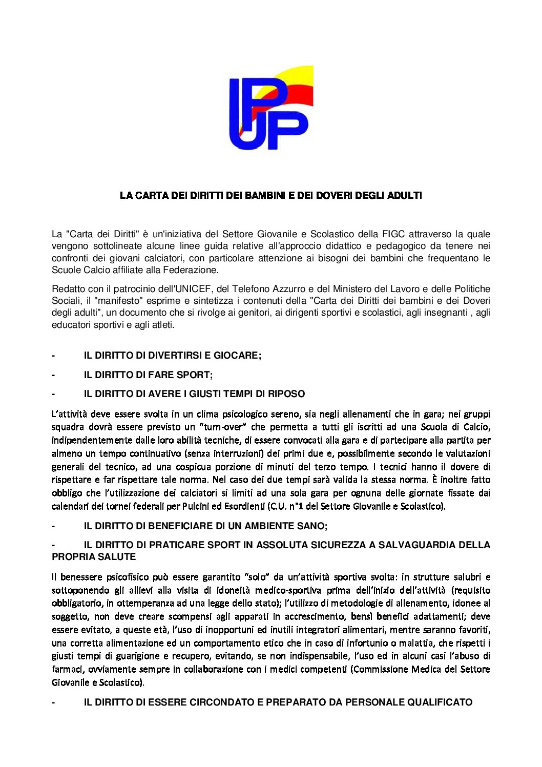 LA CARTA DEI DIRITTI DEI BAMBINI E DEI DOVERI DEGLI ADULTI